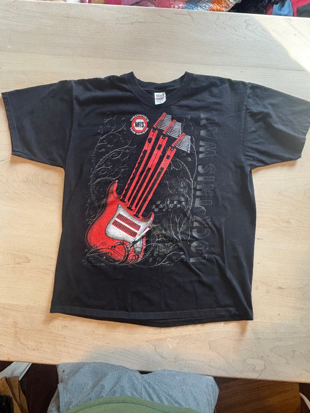 Vintage Anvil Mechanic Guitar Graphic T-Shirt Black XL